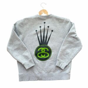 Stüssy Crown Logo S-Link Heather Grey Crewneck Sweatshirt Size Small